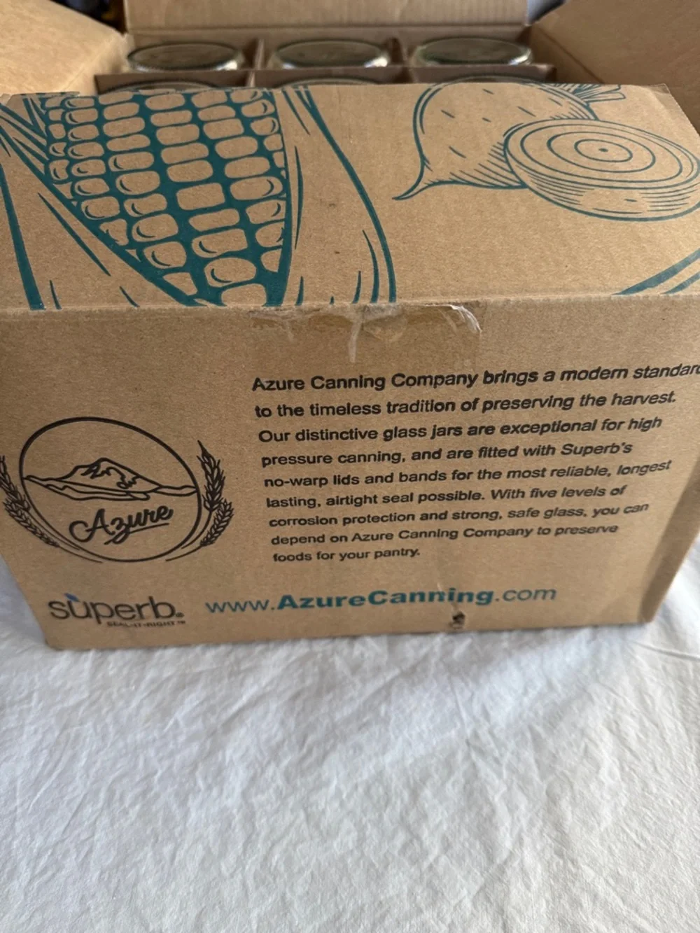 AZURE CANNING MT HOOD OREGON 12 QUART GLASS JARS INWARD ETCH REGULAR BOXED CASE